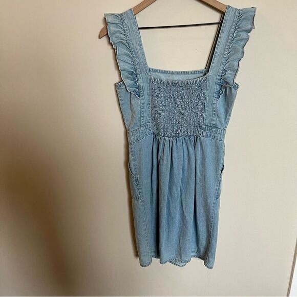 JAPNA Denim Chambray Ruffle Smocked Sheath Dress - Picture 6 of 9